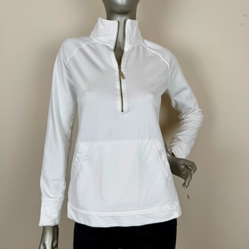 Lily Pulitzer Women's White Quarter-Zip Pullover Sweatshirt Relaxed fit Pockets